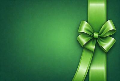 The primary subject of the image is a green bow, which is prominently displayed on a green background. The visual style of the image is a photo, and the colors and mood convey a sense of freshness and natural beauty.