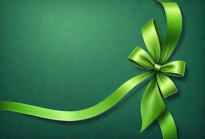 The primary subject of the image is a green bow, which is prominently displayed on a green background. The visual style of the image is a photo, and the colors and mood convey a sense of freshness and natural beauty.