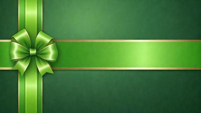 The primary subject of the image is a green bow, which is placed on a green background. The visual style of the image is a photo, and the colors and mood are predominantly green, creating a calm and serene atmosphere.