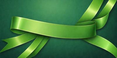The primary subject of the image is a green ribbon. The ribbon is tied in a bow and is placed on a green background. The visual style of the image is a photo, and the dominant colors are green and white. The overall atmosphere of the image is calm and serene.