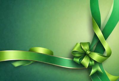 The primary subject of the image is a green bow, which is the main focus of the scene. The setting is a green background, which complements the green bow. The visual style is a close-up of the bow, showcasing its details. The colors and mood of the image are predominantly green, creating a calm and serene atmosphere.