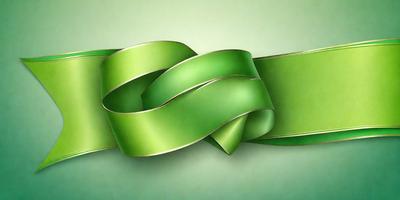 The primary subject of the image is a green ribbon. The ribbon is wound around itself, creating a spiral pattern. The setting is a green background, which complements the green color of the ribbon. The visual style is a close-up of the ribbon, showcasing its texture and details. The colors and mood of the image are predominantly green, giving it a fresh and natural appearance.