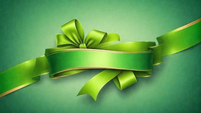 The primary subject of the image is a green bow, which is prominently displayed on a green background. The visual style of the image is a digital art, and the colors and mood convey a sense of freshness and natural beauty.