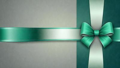 The primary subject of the image is a green bow, which is tied around a package. The setting is a white background, and the visual style is a photo. The colors and mood of the image are predominantly green, creating a sense of freshness and natural beauty.