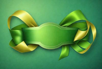 The primary subject of the image is a green bow, which is prominently displayed on a green background. The visual style of the image is a combination of photo and digital art, creating a unique and eye-catching design. The colors and mood of the image are predominantly green, giving it a fresh and lively appearance.