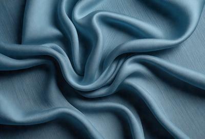 The primary subject of the image is a blue fabric, which appears to be a piece of cloth or a curtain. The setting is a room with a blue background, which complements the blue fabric. The visual style is a close-up of the fabric, showcasing its texture and details. The colors and mood of the image are predominantly blue, creating a calm and serene atmosphere.