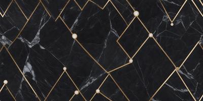 The primary subject of the image is a black and gold marble pattern. The setting is a black and gold marble wall, which serves as the background. The visual style is a combination of a photo and digital art, creating a unique and intricate pattern. The colors and mood of the image are predominantly black and gold, giving it a luxurious and elegant appearance.