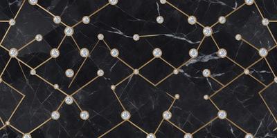 The primary subject of the image is a black and gold patterned marble surface. The setting is a black and gold marble wall, which serves as the background. The visual style is a combination of digital art and illustration, creating a unique and intricate design. The colors and mood of the image are predominantly black and gold, giving it a sophisticated and elegant appearance.