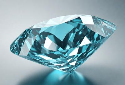 The primary subject of the image is a large, clear blue diamond. The setting is a white background, which provides a clean and uncluttered environment for the diamond to stand out. The visual style is a close-up of the diamond, showcasing its unique and beautiful shape. The colors and mood of the image are predominantly blue, giving the diamond a sense of elegance and sophistication.