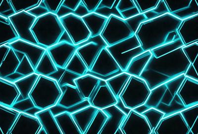 The primary subject of the image is a blue and green geometric pattern, which appears to be a digital art or illustration. The setting is a dark background, which contrasts with the bright colors of the pattern. The visual style suggests that the image is a creative and artistic representation of a geometric design. The dominant colors are blue and green, giving the pattern a vibrant and lively atmosphere.