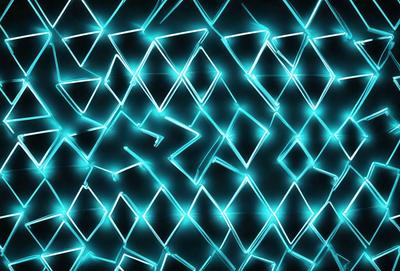 The primary subject of the image is a pattern of blue lights, creating a visually striking and futuristic scene. The setting is a dark background, which contrasts with the bright blue lights. The visual style appears to be a combination of digital art and illustration, as the lights are arranged in a geometric pattern. The colors and mood of the image are predominantly blue, giving it a cool and modern atmosphere.