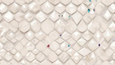The primary subject of the image is a white marble wall with a pattern of white and blue diamond shapes. The setting is a room with a white marble wall, and the visual style is a photo. The dominant colors are white and blue, creating a clean and elegant atmosphere.
