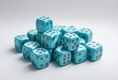 The primary subject of the image is a stack of blue and white checkered dice. The setting is a white surface, which provides a clean and uncluttered backdrop for the colorful dice. The visual style is a close-up of the dice, showcasing their unique patterns and colors. The dominant colors in the image are blue and white, creating a sense of calm and order.