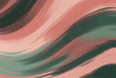 The primary subject of the image is a painting of a wave, featuring a mix of green and pink colors. The setting is a painting of a wave, and the visual style is a painting. The dominant colors are green and pink, creating a calming and serene atmosphere.