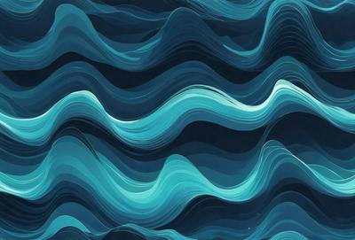 The primary subject of the image is a blue and white ocean wave. The setting is the ocean, with the wave being the main focus of the image. The visual style is a digital art or illustration, as the wave is depicted in a detailed and artistic manner. The dominant colors are blue and white, creating a serene and calming atmosphere.