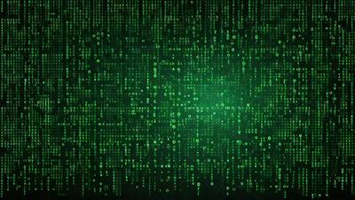 The primary subject of the image is a close-up of a green digital artwork featuring a pattern of binary code. The setting is a dark background, which contrasts with the bright green digital art. The visual style is a combination of digital art and a pattern of binary code, creating a unique and intriguing visual effect. The colors and mood of the image are predominantly green, with a hint of darkness, giving it a futuristic and technological atmosphere.