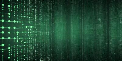 The primary subject of the image is a close-up of a computer screen displaying a pattern of green and black squares. The setting is a computer screen, and the visual style is a digital art or illustration. The dominant colors are green and black, creating a modern and sophisticated atmosphere.