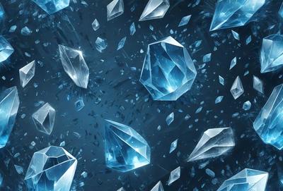 The primary subject of the image is a collection of blue crystals, which are the main objects in the scene. The setting is a dark, blue-toned environment, which creates a moody atmosphere. The visual style of the image is a digital art or illustration, as the crystals are depicted in a detailed and intricate manner. The dominant colors in the image are blue and black, which contribute to the overall mood of the scene.