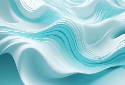 The primary subject of the image is a large, swirling mass of white and blue waves. The setting is a blue ocean, and the visual style is a digital art or illustration. The dominant colors are blue and white, creating a serene and calming atmosphere.