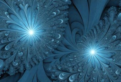 The primary subject of the image is a blue and white swirling pattern, which appears to be a digital art or illustration. The setting is a blue background, and the visual style is a combination of digital art and illustration. The dominant colors are blue and white, creating a calm and soothing atmosphere.