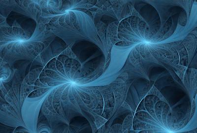 The primary subject of the image is a blue and white swirling pattern, which appears to be a digital art or illustration. The setting is a blue background, and the visual style is a combination of digital art and illustration. The colors and mood of the image are predominantly blue and white, creating a sense of calmness and tranquility.
