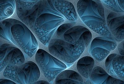 The primary subject of the image is a blue, swirling, and curved pattern. The setting is a blue background, which creates a visually striking contrast with the pattern. The visual style is a combination of digital art and illustration, giving the image a unique and artistic appearance. The dominant colors are blue and white, creating a calm and soothing atmosphere.