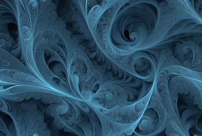 The primary subject of the image is a blue and white swirling pattern, which appears to be a digital art or illustration. The setting is a blue background, and the visual style is a combination of digital art and illustration. The dominant colors are blue and white, creating a calm and soothing atmosphere.