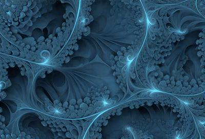 The primary subject of the image is a blue and white swirling pattern, which appears to be a digital art or illustration. The setting is a blue background, and the visual style is a combination of digital art and illustration. The dominant colors are blue and white, creating a calm and soothing atmosphere.