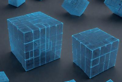 The primary subject of the image is a blue, three-dimensional object, which appears to be a cube or a similar geometric shape. The setting is a black background, which contrasts with the blue object. The visual style of the image is digital art, as it is a computer-generated or digitally rendered object. The dominant colors in the image are blue and black, creating a modern and futuristic atmosphere.