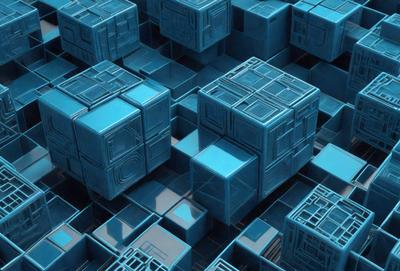 The primary subject of the image is a collection of blue cubes, which are arranged in a visually appealing manner. The setting is a blue background, which creates a striking contrast with the blue cubes. The visual style of the image is digital art, as it appears to be a computer-generated or digitally manipulated composition. The dominant colors in the image are blue, which creates a calm and soothing atmosphere.