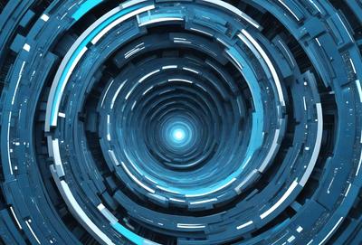 The primary subject of the image is a blue, circular, and futuristic-looking design. The setting is a blue background, and the visual style appears to be a digital art or illustration. The dominant colors are blue and white, creating a calm and futuristic atmosphere.