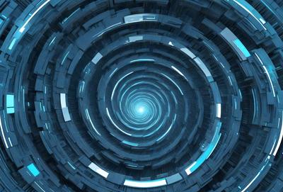 The primary subject of the image is a blue spiral, which appears to be a futuristic or digital art piece. The setting is a dark, blue background, which complements the spiral's vibrant blue color. The visual style is a combination of digital art and illustration, creating a unique and captivating image. The colors and mood of the image are predominantly blue, giving it a calm and serene atmosphere.