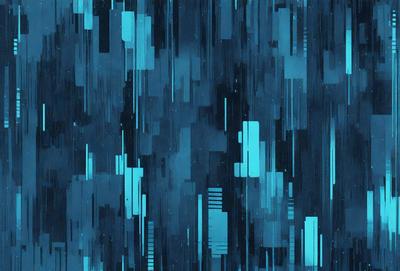 The primary subject of the image is a blue and black patterned background. The setting is a dark, moody environment, possibly a futuristic or space-themed setting. The visual style appears to be a combination of digital art and illustration, with a focus on the blue and black color scheme. The overall atmosphere of the image is mysterious and intriguing.