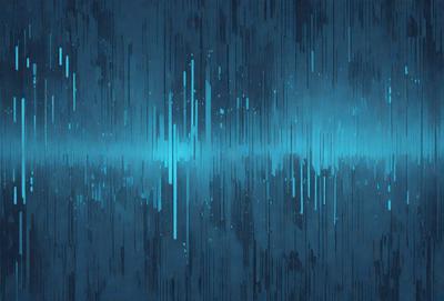 The primary subject of the image is a blue and white sound wave. The setting is a blue background, and the visual style is a digital art or illustration. The dominant colors are blue and white, creating a calm and soothing atmosphere.