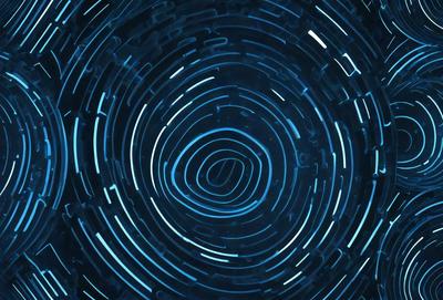 The primary subject of the image is a blue circle with a pattern of blue lines. The setting is a dark blue background, which creates a contrast with the circle. The visual style appears to be a digital art or illustration, as the circle has a smooth and detailed appearance. The colors and mood of the image are predominantly blue, giving it a calm and serene atmosphere.