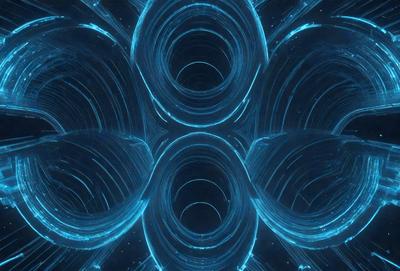 The primary subject of the image is a blue tunnel with a circular pattern. The tunnel is surrounded by a blue background, giving it a futuristic and space-like appearance. The visual style of the image is digital art, as it is a computer-generated representation of the tunnel. The dominant colors in the image are blue and black, creating a sense of depth and mystery.