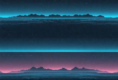 The primary subject of the image is a mountain range, with a pink and blue sky in the background. The setting is a nighttime scene, with the mountains and sky creating a serene and dramatic atmosphere. The visual style is a combination of digital art and illustration, with the mountain range and sky depicted in a vibrant and detailed manner. The colors and mood of the image are predominantly pink and blue, with the sky appearing to be a mix of the two colors, creating a sense of tranqu