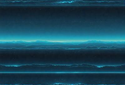 The primary subject of the image is a mountain range, with a blue sky serving as the backdrop. The visual style appears to be a digital art or illustration, creating a sense of depth and dimension. The colors and mood of the image are predominantly blue, giving it a serene and tranquil atmosphere.