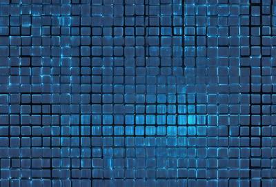 The primary subject of the image is a blue and white patterned tile. The setting is a blue background, and the visual style appears to be a digital art or illustration. The dominant colors are blue and white, creating a calm and soothing atmosphere.