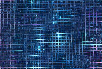 The primary subject of the image is a blue, purple, and pink patterned wall. The setting is a room with a blue and purple color scheme. The visual style is a digital art or illustration, creating a unique and vibrant atmosphere. The dominant colors are blue, purple, and pink, which contribute to the overall mood of the image.