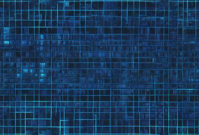 The primary subject of the image is a blue and black grid pattern. The setting is a blue background, and the visual style appears to be a digital art or illustration. The dominant colors are blue and black, creating a calm and soothing atmosphere.