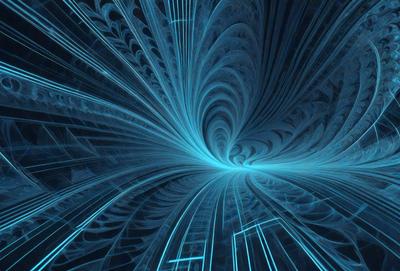 The primary subject of the image is a blue spiral pattern. The setting is a dark blue background, which creates a contrasting and visually striking scene. The visual style is a combination of digital art and illustration, as the spiral pattern is created using a computer-generated design. The colors and mood of the image are predominantly dark and moody, with the blue spiral pattern being the main focal point.