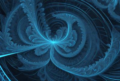 The primary subject of the image is a blue and white swirling pattern, which appears to be a digital art or illustration. The setting is a blue background, and the visual style suggests that it is a digital creation. The dominant colors are blue and white, creating a calming and serene atmosphere.