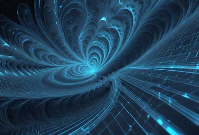The primary subject of the image is a blue spiral pattern, which appears to be a digital art or illustration. The setting is a dark blue background, which adds to the overall mood of the image. The visual style suggests that the image is a creative and artistic representation of a spiral pattern.