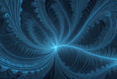 The primary subject of the image is a blue, swirling, and intricate pattern. The setting is a blue background, which complements the vibrant colors of the pattern. The visual style is a combination of digital art and illustration, creating a unique and captivating design. The dominant colors are blue and purple, giving the image a calming and serene atmosphere.