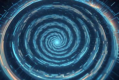 The primary subject of the image is a blue spiral pattern, which appears to be a digital art or illustration. The setting is a blue background, and the visual style is a combination of digital art and illustration. The colors and mood of the image are predominantly blue, creating a calm and serene atmosphere.
