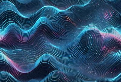 The primary subject of the image is a blue and purple wave pattern, which is the main object, scene, or focus of the image. The setting or background features a blue and purple space, which adds to the overall visual style. The colors and mood of the image are predominantly blue and purple, creating a serene and calming atmosphere.
