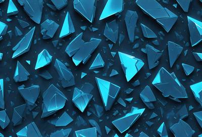 The primary subject of the image is a blue glass wall with many blue glass shards or pieces. The setting is a dark blue background, which contrasts with the blue glass pieces. The visual style is a digital art or illustration, as the blue glass pieces are arranged in a pattern. The colors and mood of the image are predominantly blue, creating a calm and serene atmosphere.