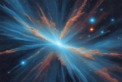 The primary subject of the image is a bright blue nebula, which is the main object, scene, or focus of the image. The setting is a dark, star-filled sky, with the nebula being the most prominent feature. The visual style is a digital art or illustration, as the image is a detailed and intricate representation of the nebula. The colors and mood of the image are predominantly blue, with the bright blue nebula creating a sense of wonder and awe.