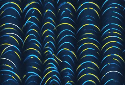 The primary subject of the image is a blue and yellow patterned fabric. The setting is a dark blue background, which contrasts with the bright colors of the fabric. The visual style appears to be a digital art or illustration, as the colors and patterns are intricately detailed. The overall atmosphere is vibrant and lively, with the blue and yellow colors creating a sense of energy and movement.